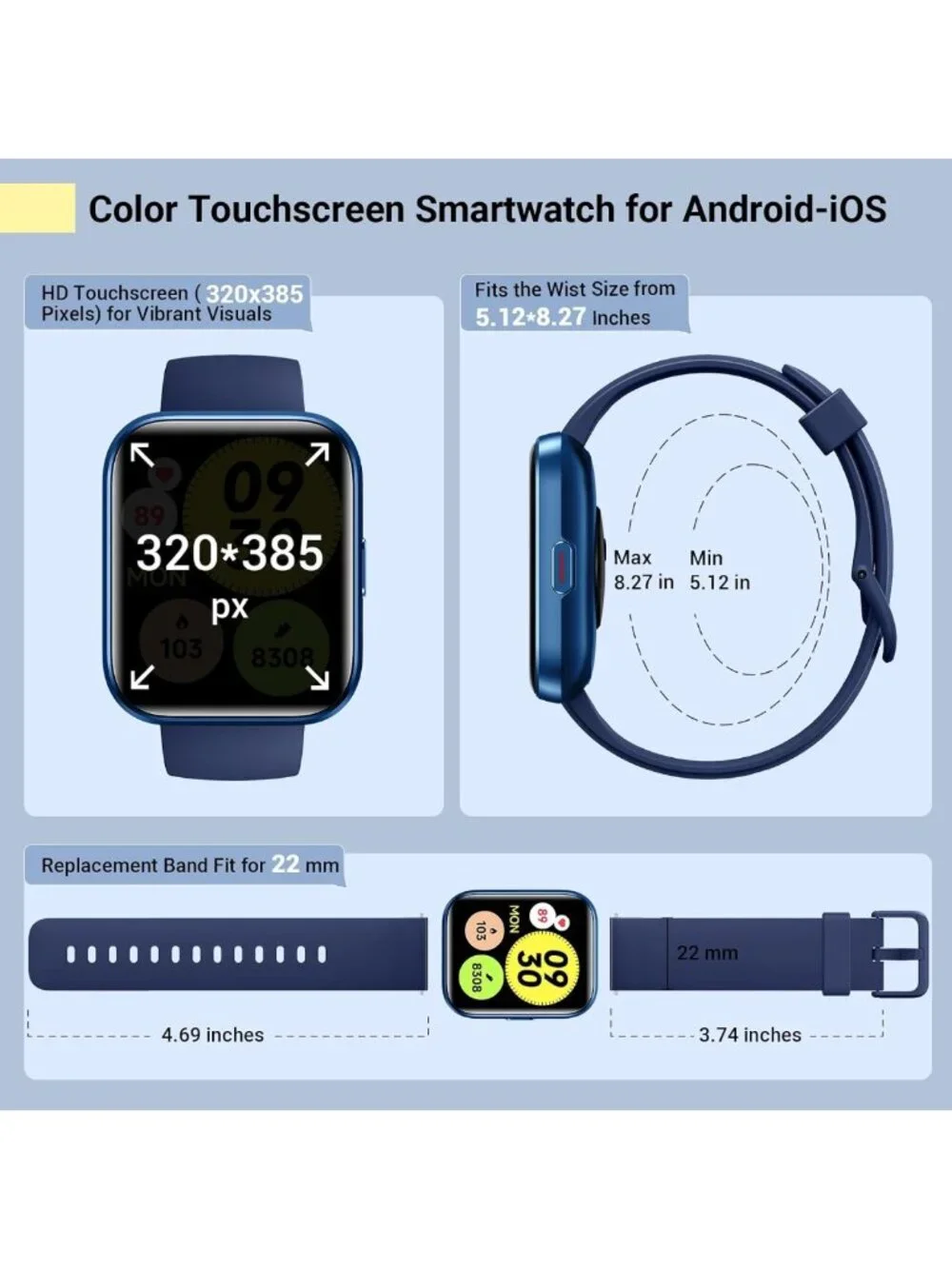 Stylish 1.8'' Fitness Tracker Smartwatch for Android/iPhone, Waterproof, Alexa